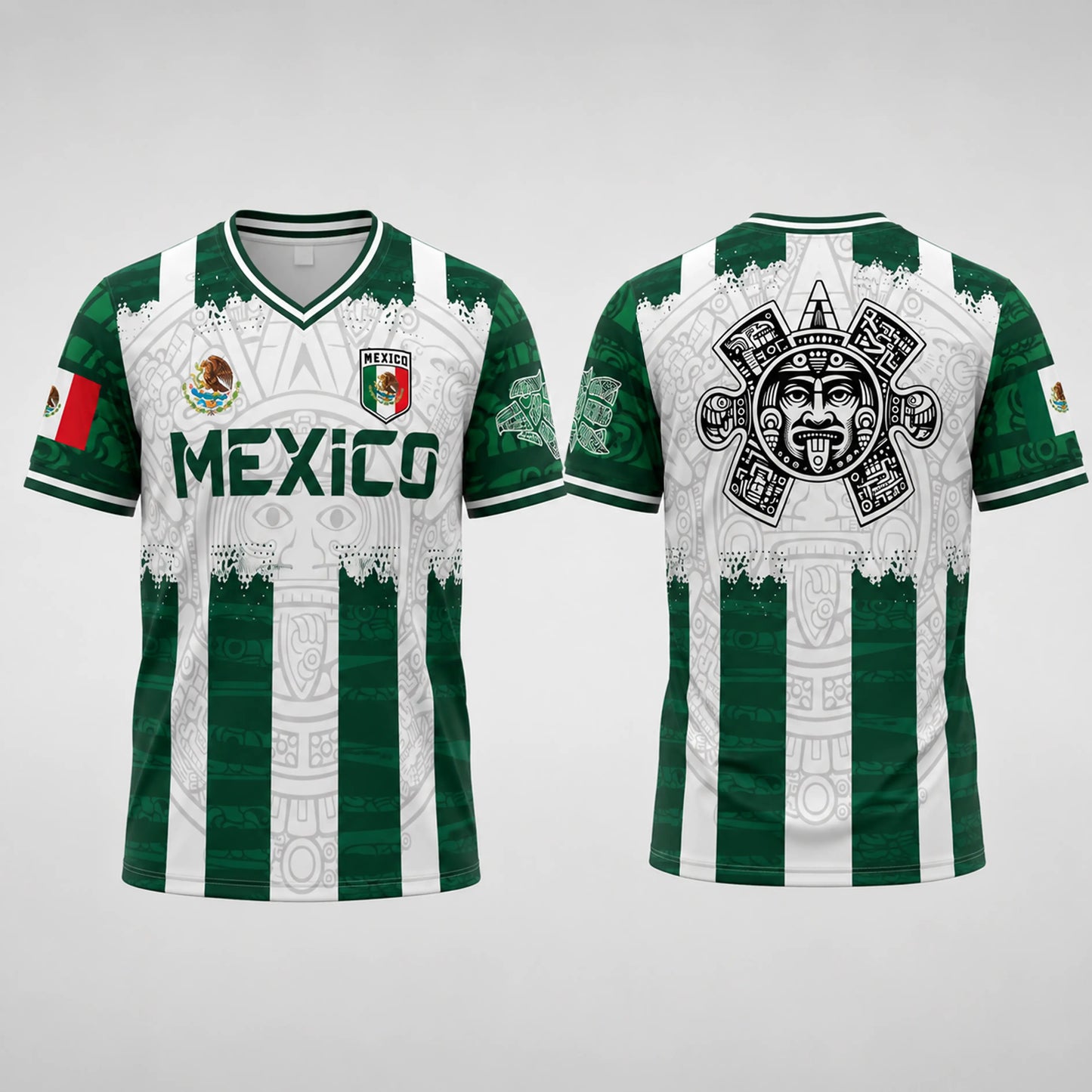 2026 Mexico Aztec Calendar Soccer Jersey, All over Print, Casual Style for All Seasons, Unique Piedra Del Sol Design, Classic Throwback Jersey