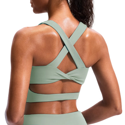 Women's Criss-Cross Back Padded Sports Bras - Medium Support Workout Crop Tops