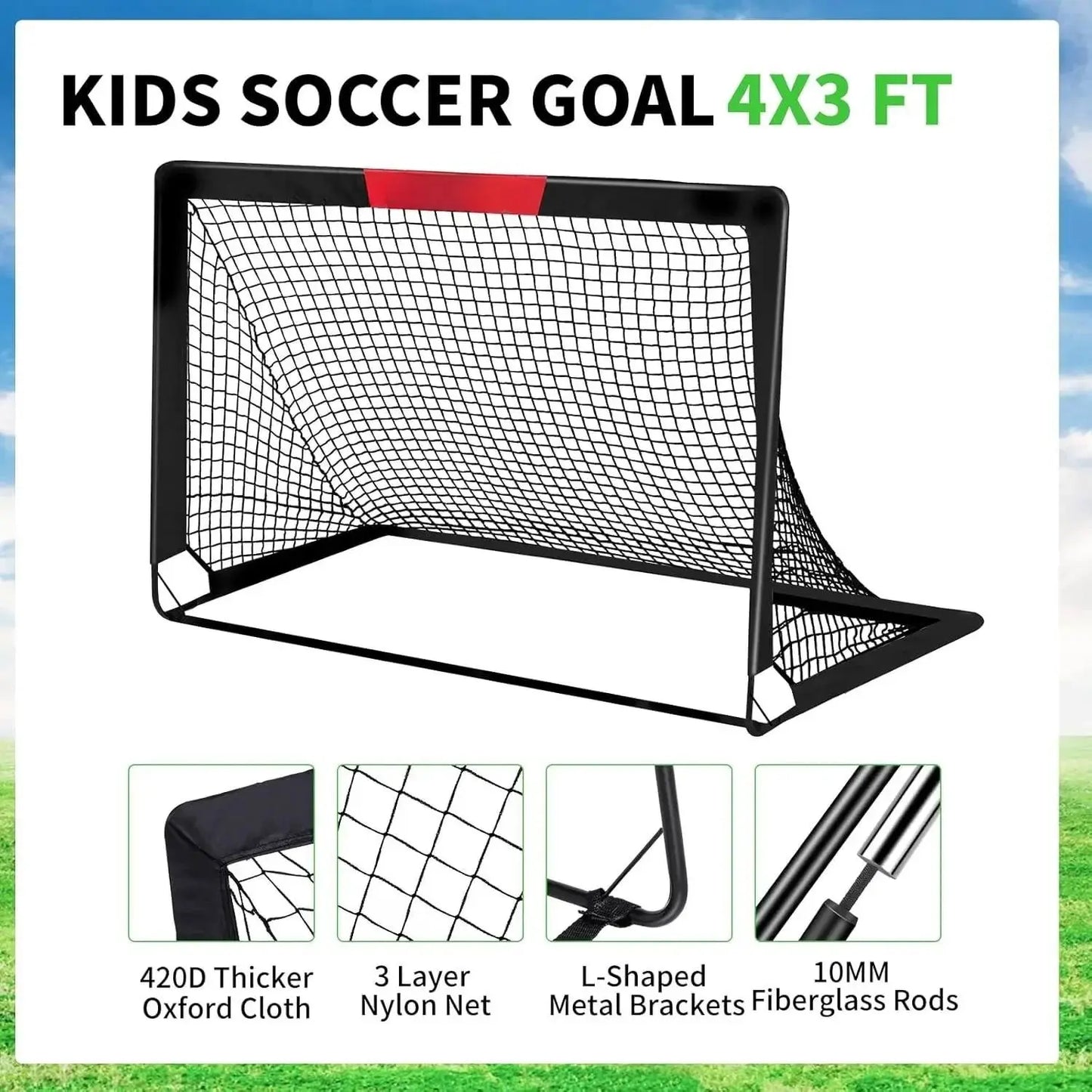 Soccer Goals for Backyard Set of 2, 4X3/6X4 Ft Portable Pop up Soccer Goals Toddle Soccer Goals Soccer Training Equipment with 1 Adjustable Agility Ladder, 1 Soccer Ball, 8 Soccer Cones