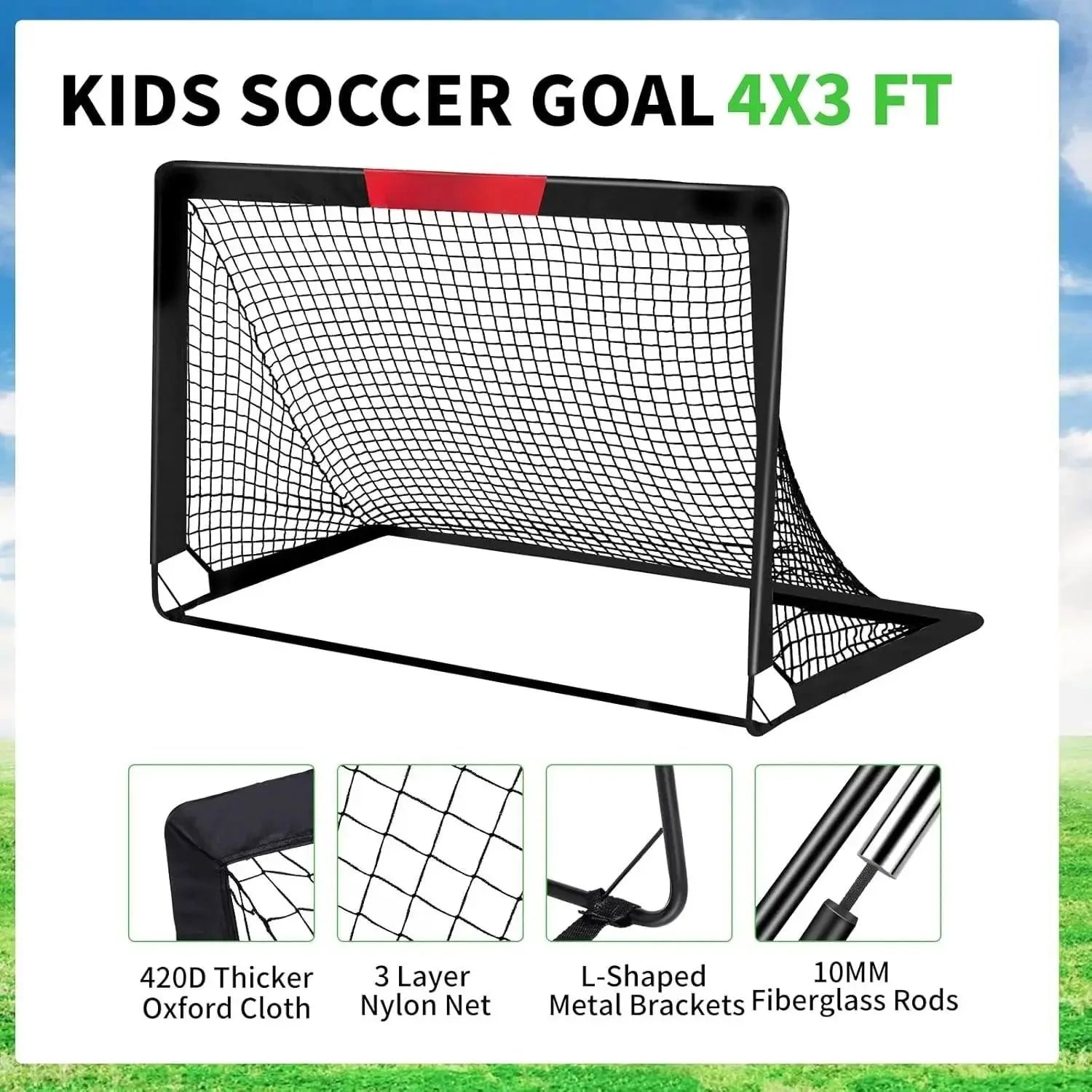 Soccer Goals for Backyard Set of 2, 4X3/6X4 Ft Portable Pop up Soccer Goals Toddle Soccer Goals Soccer Training Equipment with 1 Adjustable Agility Ladder, 1 Soccer Ball, 8 Soccer Cones