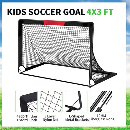Soccer Goals for Backyard Set of 2, 4X3/6X4 Ft Portable Pop up Soccer Goals Toddle Soccer Goals Soccer Training Equipment with 1 Adjustable Agility Ladder, 1 Soccer Ball, 8 Soccer Cones