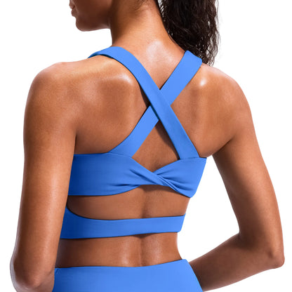 Women's Criss-Cross Back Padded Sports Bras - Medium Support Workout Crop Tops