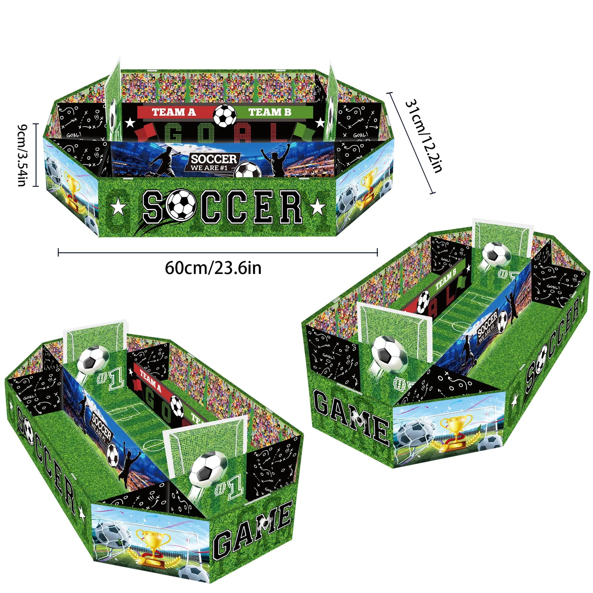 2026 Soccer Party Supplies Set: Extra Large 23X12 Inch "Soccer Field" Shaped Snack Tray, Suitable for Pre-League Parties, Matchday Parties, and Party Decorations.