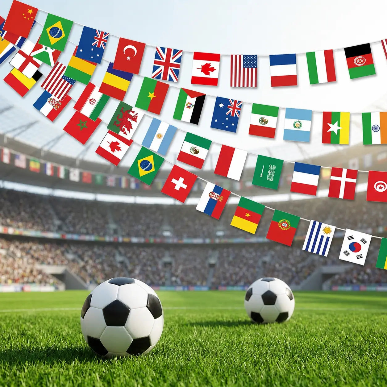48 Qualifying Nations Soccer Tournament Flag Banner 47Ft,Official Match Day String Flags for 2026 International Soccer Watch Party, Fan Display, Sports Bar & Stadium Atmosphere Home Decor, Garden Yard Porch, Final Match Banner