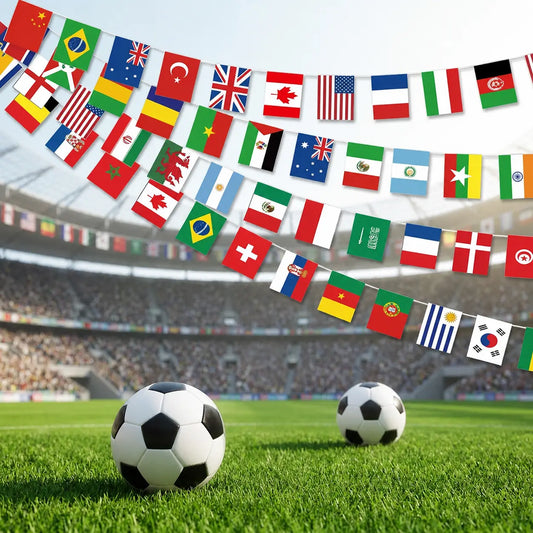 48 Qualifying Nations Soccer Tournament Flag Banner 47Ft,Official Match Day String Flags for 2026 International Soccer Watch Party, Fan Display, Sports Bar & Stadium Atmosphere Home Decor, Garden Yard Porch, Final Match Banner