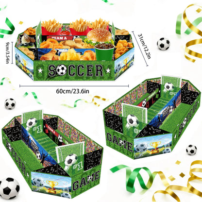 2026 Soccer Party Supplies Set: Extra Large 23X12 Inch "Soccer Field" Shaped Snack Tray, Suitable for Pre-League Parties, Matchday Parties, and Party Decorations.