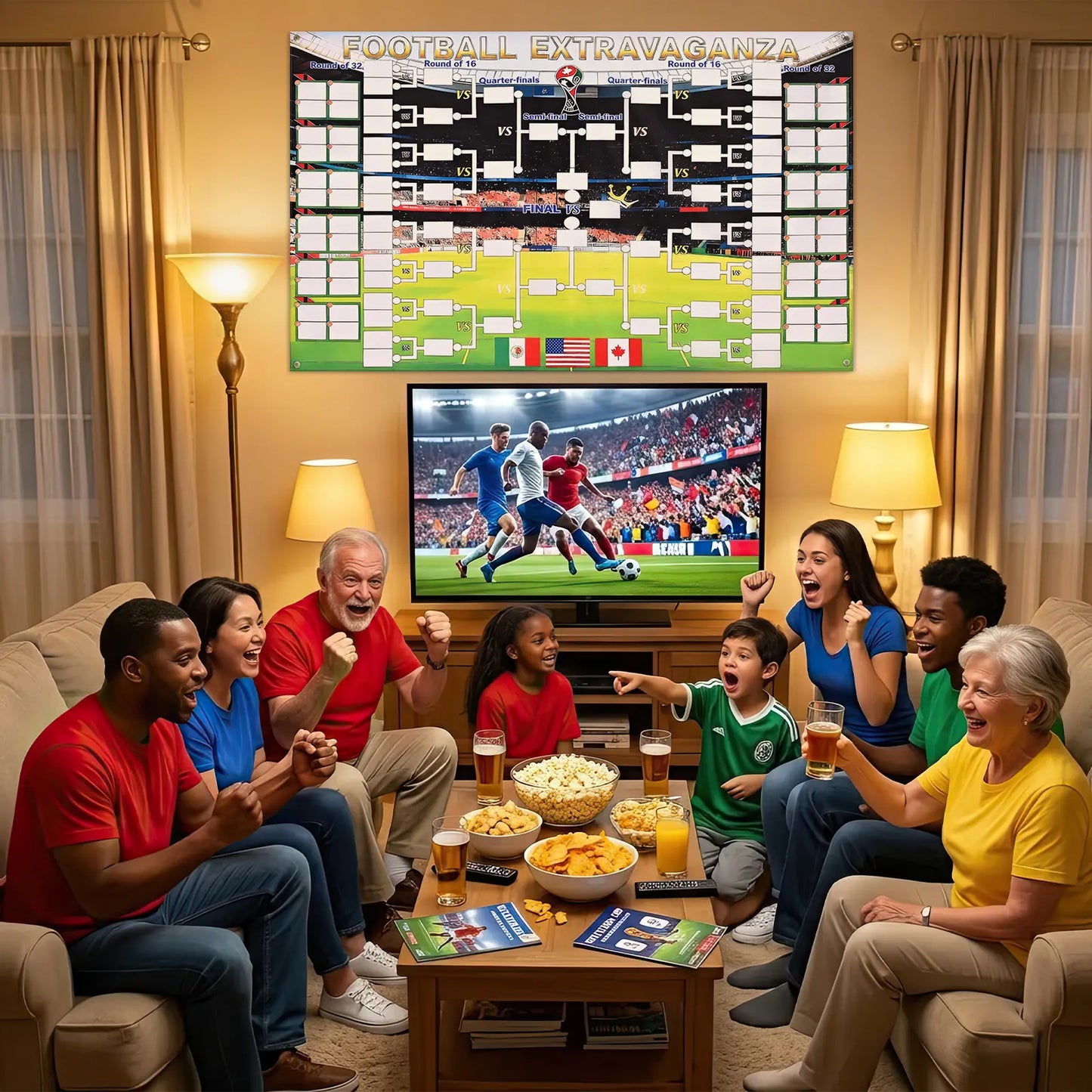 Summerwins 2026 World Soccer Tournament Extra Large Schedule Poster 59"X36" , 128PC Reusable National Flags Sticker, Soccer Schedule Posters with Full Match Timeline with Hooks, Marker Pen, String, Summer World Soccer Wall Chart Poster Set