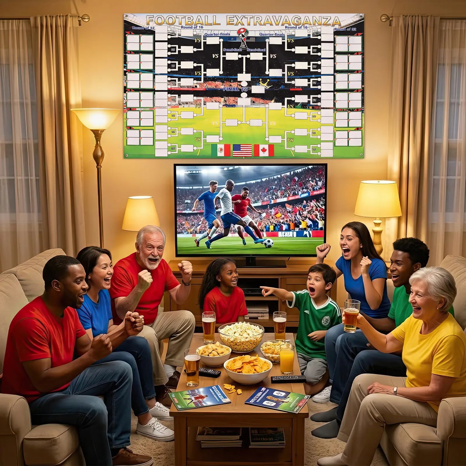 Summerwins 2026 World Soccer Tournament Extra Large Schedule Poster 59"X36" , 128PC Reusable National Flags Sticker, Soccer Schedule Posters with Full Match Timeline with Hooks, Marker Pen, String, Summer World Soccer Wall Chart Poster Set