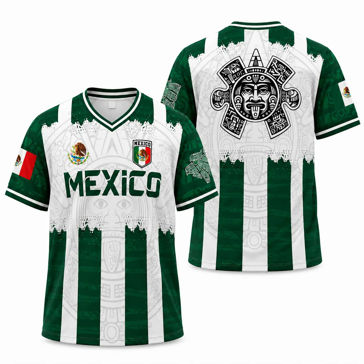 2026 Mexico Aztec Calendar Soccer Jersey, All over Print, Casual Style for All Seasons, Unique Piedra Del Sol Design, Classic Throwback Jersey