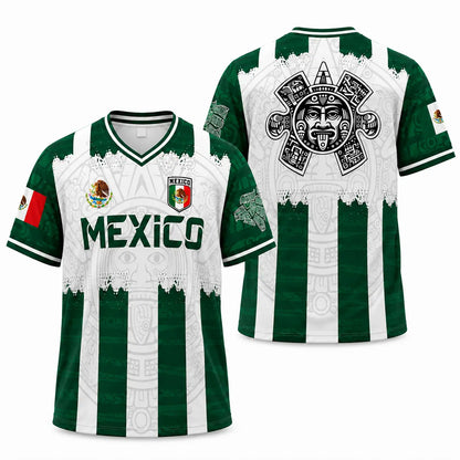 2026 Mexico Aztec Calendar Soccer Jersey, All over Print, Casual Style for All Seasons, Unique Piedra Del Sol Design, Classic Throwback Jersey