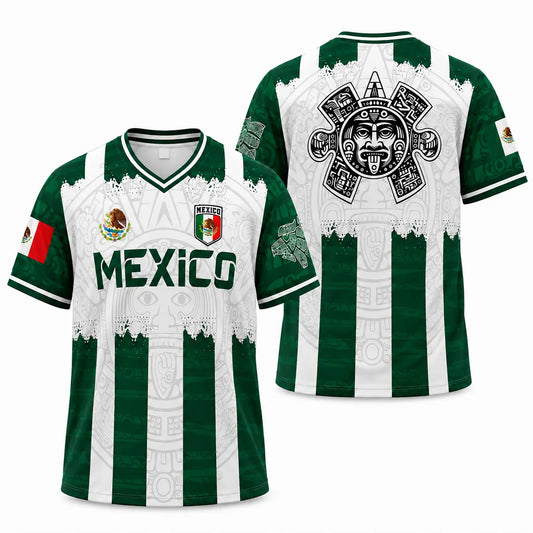 2026 Mexico Aztec Calendar Soccer Jersey, All over Print, Casual Style for All Seasons, Unique Piedra Del Sol Design, Classic Throwback Jersey