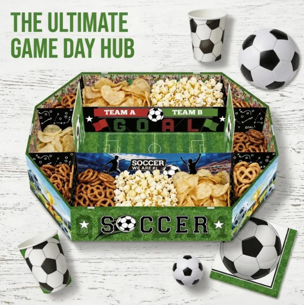2026 Soccer Party Supplies Set: Extra Large 23X12 Inch "Soccer Field" Shaped Snack Tray, Suitable for Pre-League Parties, Matchday Parties, and Party Decorations.