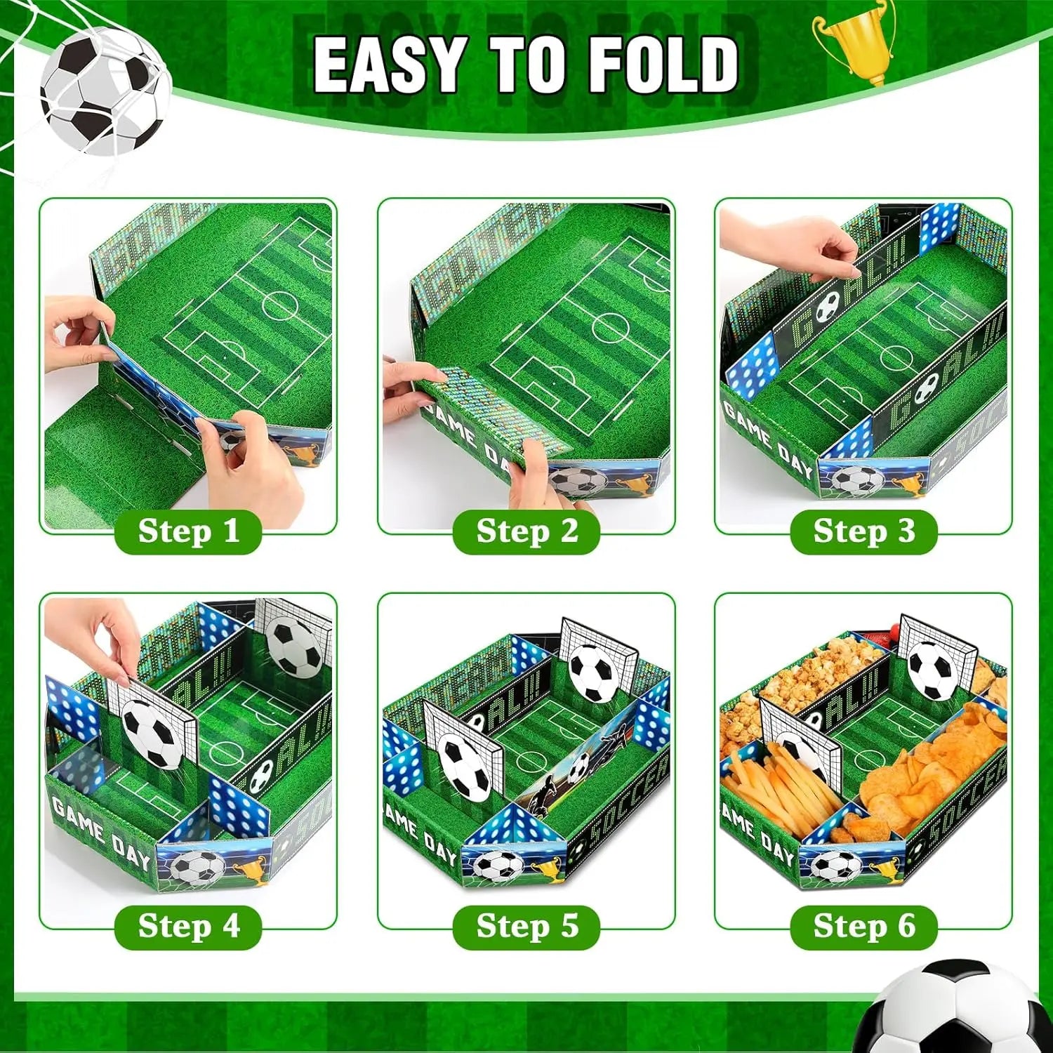2026 Soccer Party Supplies Set: Extra Large 23X12 Inch "Soccer Field" Shaped Snack Tray, Suitable for Pre-League Parties, Matchday Parties, and Party Decorations.