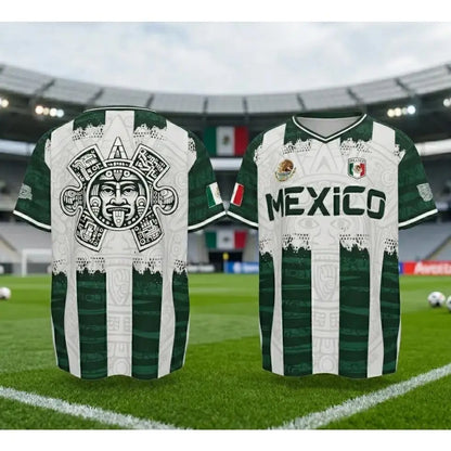 2026 Mexico Aztec Calendar Soccer Jersey, All over Print, Casual Style for All Seasons, Unique Piedra Del Sol Design, Classic Throwback Jersey