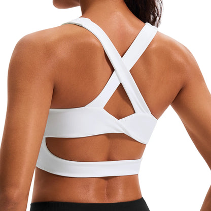 Women's Criss-Cross Back Padded Sports Bras - Medium Support Workout Crop Tops