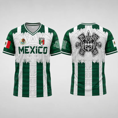 2026 Mexico Aztec Calendar Soccer Jersey, All over Print, Casual Style for All Seasons, Unique Piedra Del Sol Design, Classic Throwback Jersey