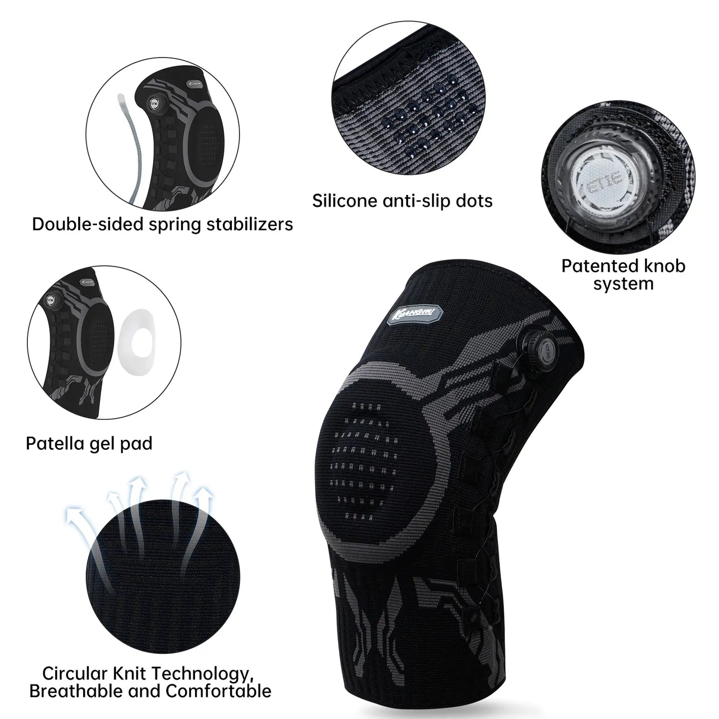 Kuangmi Knee Brace with Patella Gel Pad & Side Stabilizers, Compression Knee Sleeve for Pain Relief, Workout, Arthritis & Meniscus Tear