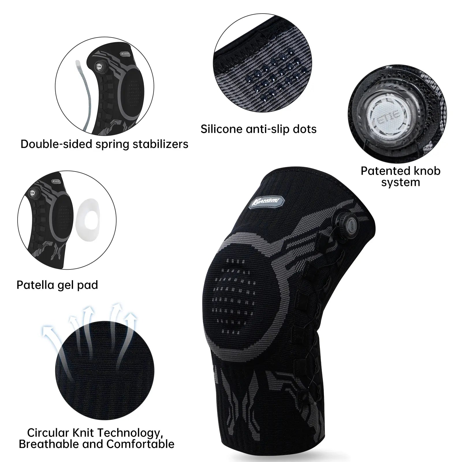 Kuangmi Knee Brace with Patella Gel Pad & Side Stabilizers, Compression Knee Sleeve for Pain Relief, Workout, Arthritis & Meniscus Tear