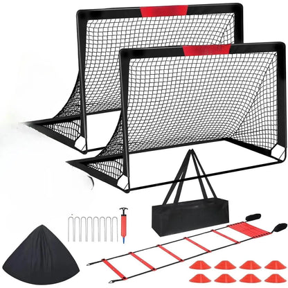 Soccer Goals for Backyard Set of 2, 4X3/6X4 Ft Portable Pop up Soccer Goals Toddle Soccer Goals Soccer Training Equipment with 1 Adjustable Agility Ladder, 1 Soccer Ball, 8 Soccer Cones