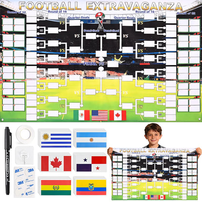 Summerwins 2026 World Soccer Tournament Extra Large Schedule Poster 59"X36" , 128PC Reusable National Flags Sticker, Soccer Schedule Posters with Full Match Timeline with Hooks, Marker Pen, String, Summer World Soccer Wall Chart Poster Set