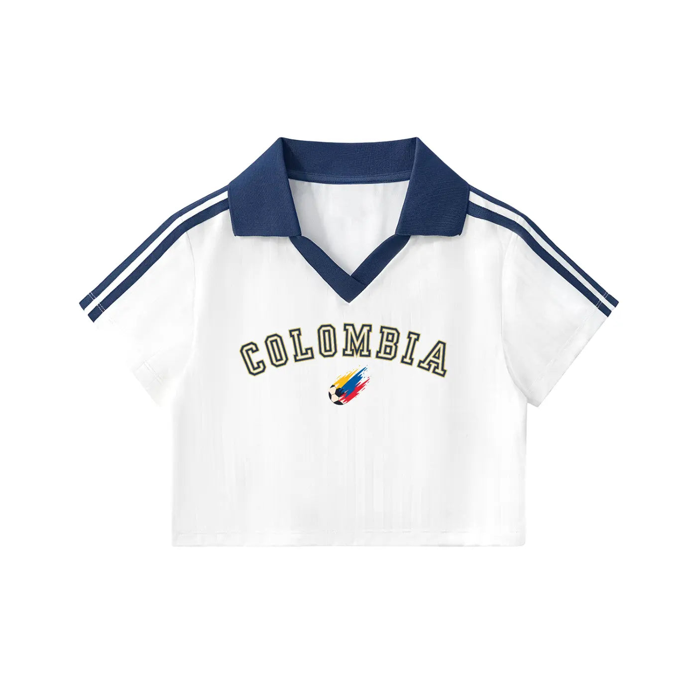 Women'S Colombia Crop Soccer Tee - Retro Fútbol Heritage Sports Clothing, Striped Shirt, Apparel Jersey for Soccer Fans, Latina Gift