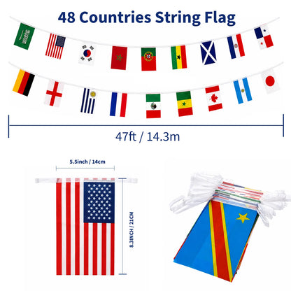 48 Qualifying Nations Soccer Tournament Flag Banner 47Ft,Official Match Day String Flags for 2026 International Soccer Watch Party, Fan Display, Sports Bar & Stadium Atmosphere Home Decor, Garden Yard Porch, Final Match Banner