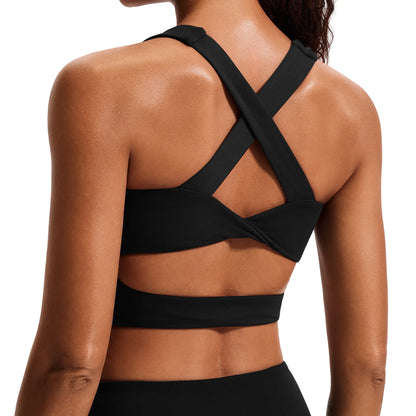 Women's Criss-Cross Back Padded Sports Bras - Medium Support Workout Crop Tops