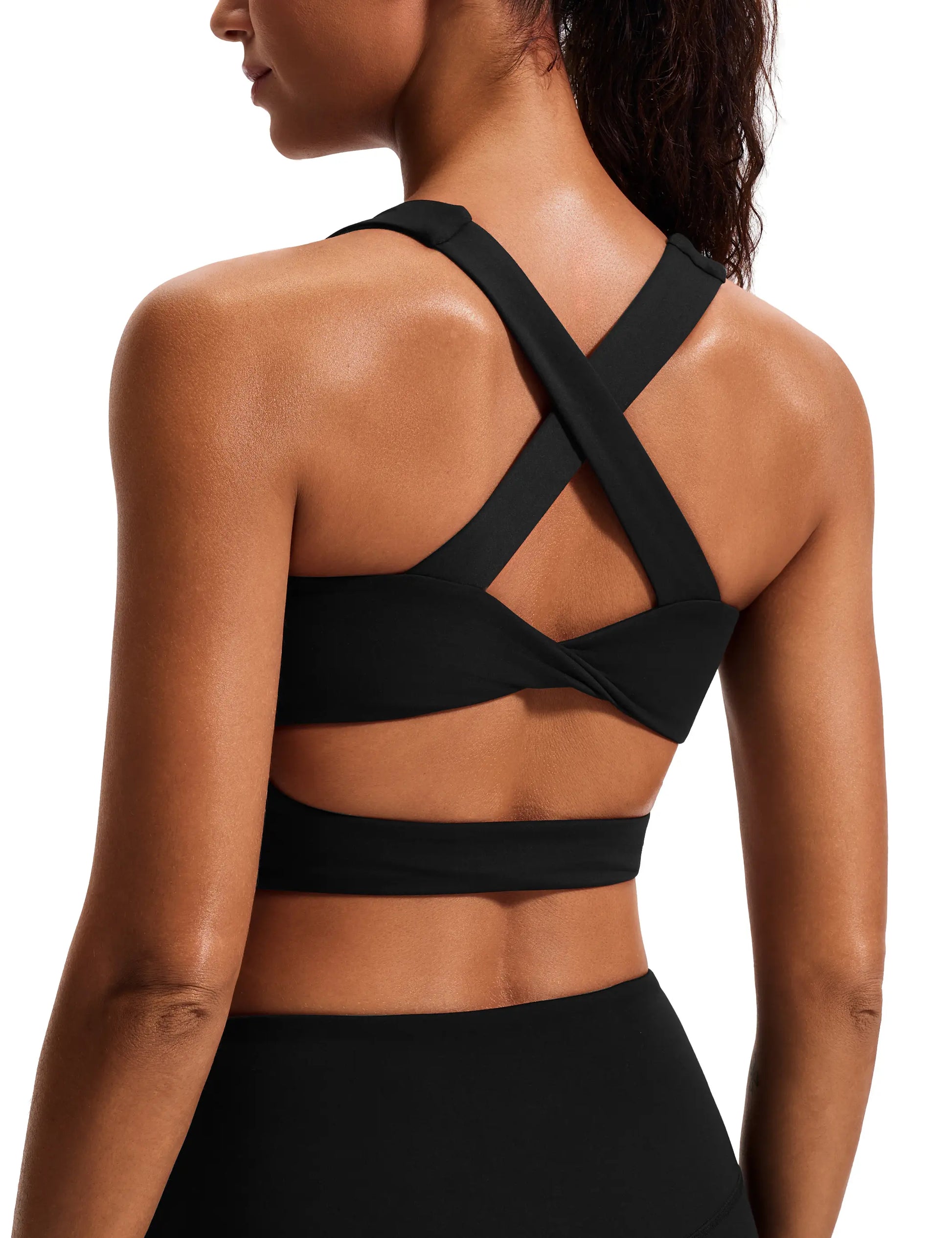 Women's Criss-Cross Back Padded Sports Bras - Medium Support Workout Crop Tops