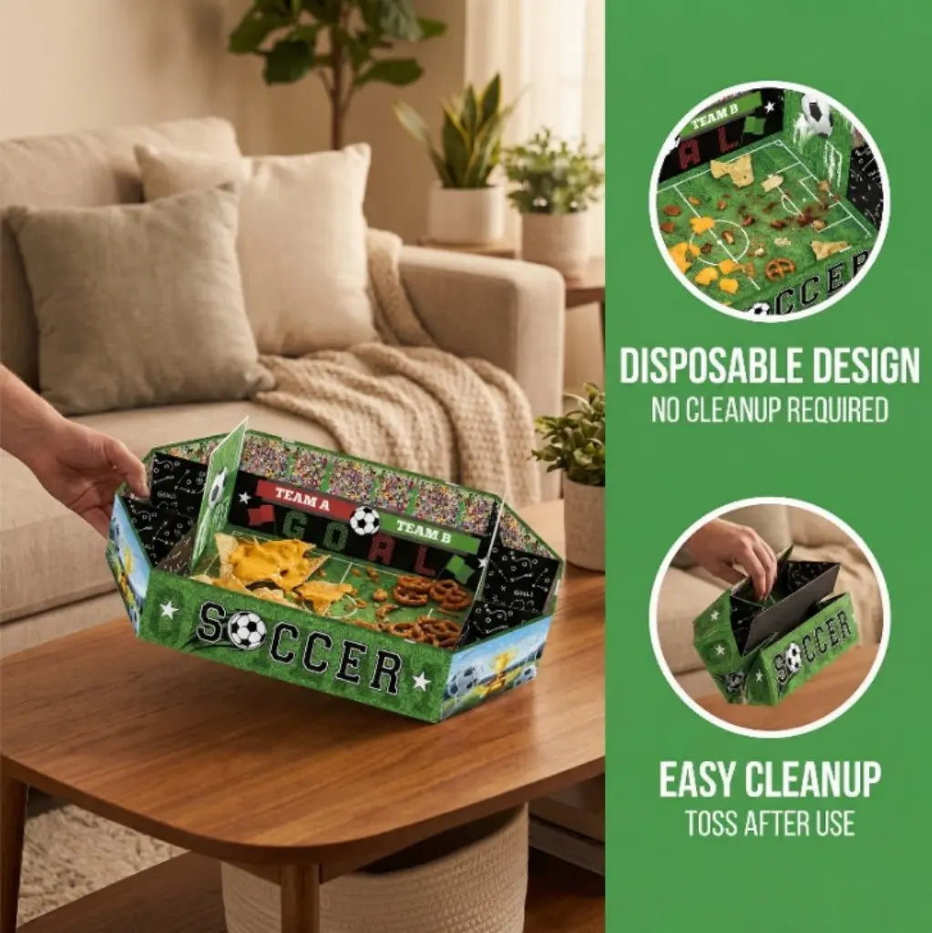 2026 Soccer Party Supplies Set: Extra Large 23X12 Inch "Soccer Field" Shaped Snack Tray, Suitable for Pre-League Parties, Matchday Parties, and Party Decorations.
