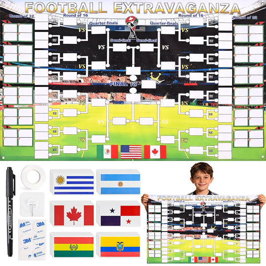Summerwins 2026 World Soccer Tournament Extra Large Schedule Poster 59"X36" , 128PC Reusable National Flags Sticker, Soccer Schedule Posters with Full Match Timeline with Hooks, Marker Pen, String, Summer World Soccer Wall Chart Poster Set