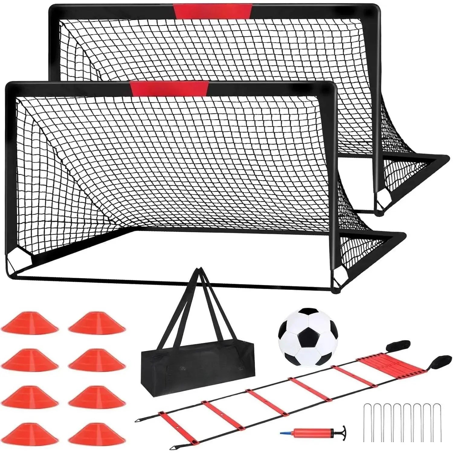 Soccer Goals for Backyard Set of 2, 4X3/6X4 Ft Portable Pop up Soccer Goals Toddle Soccer Goals Soccer Training Equipment with 1 Adjustable Agility Ladder, 1 Soccer Ball, 8 Soccer Cones