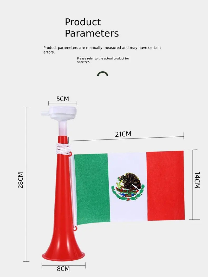 Countries 11-Inch Stadium Horn with National ，2026Flag - Sports Cheering Prop for Football Season, Midsummer, Football Matches, Parties, Festivals, and Special Occasions, Fan Seating Prop, Champion Favorite Countries