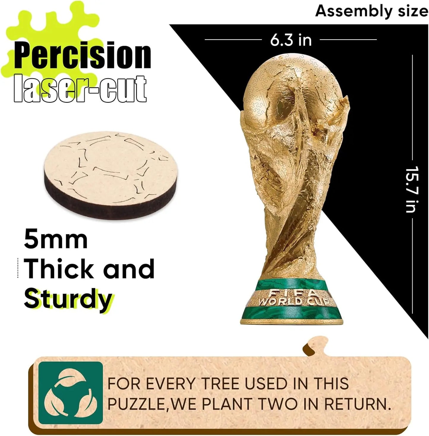 Official FIFA World Cup 2026 Edition Trophy Puzzles for Adults, 200 Pieces Football Merchandise Wooden Puzzles, Unique Soccer Gifts for Fans, Collectors Puzzle, 6.3 X 15.7 Inch Sports Souvenirs